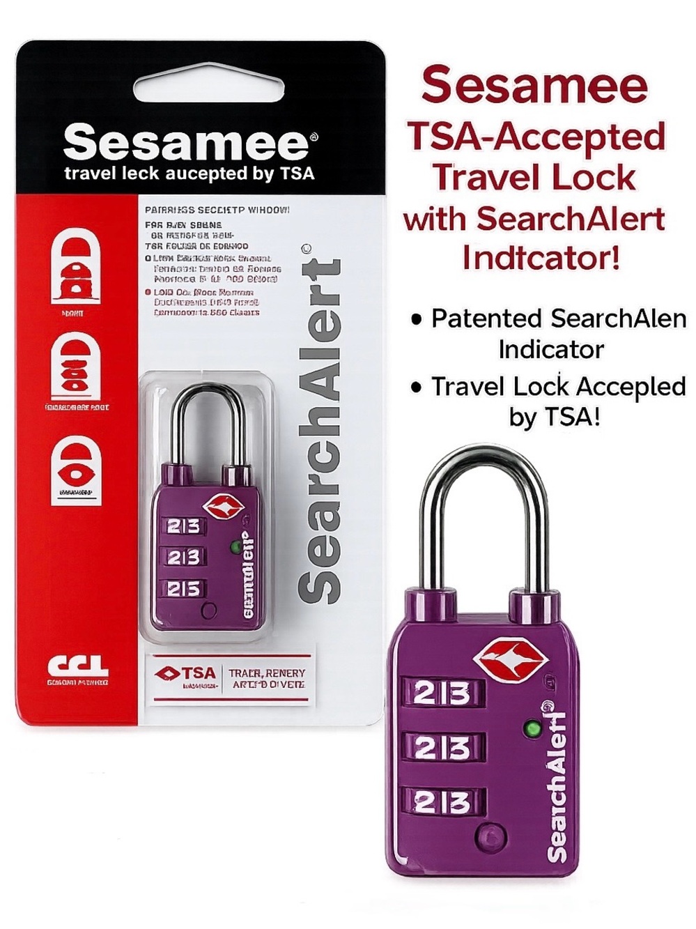 6 Pack for $12 TSA-Approved Purple Travel Combination Lock in with SearchAlert